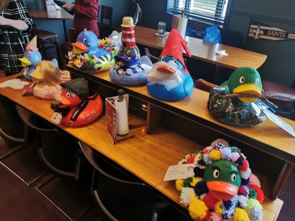 Decorated ducks ready for the Chester Duck Race 2024.